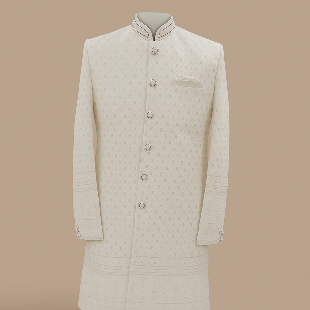 Light cream with small check sherwani