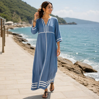 Irtevo Fashion Boho Contrast Stripe Maxi Dress