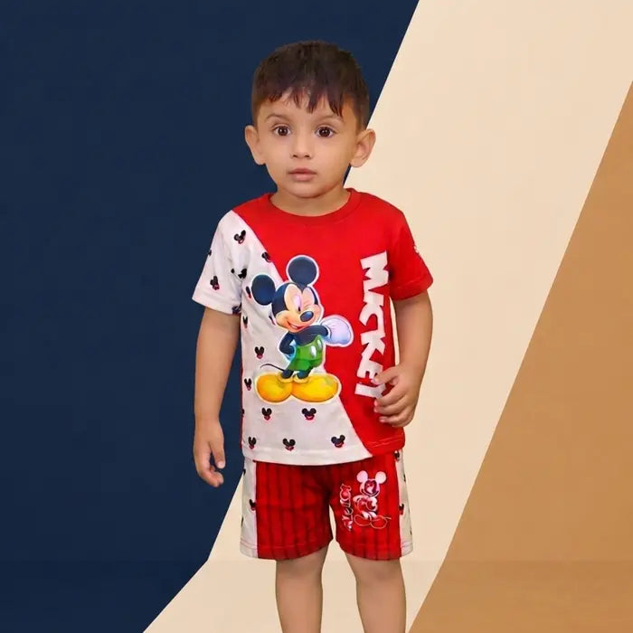 Irtevo Fashion Boys' Red & White Mickey Mouse Printed T-Shirt and Shorts