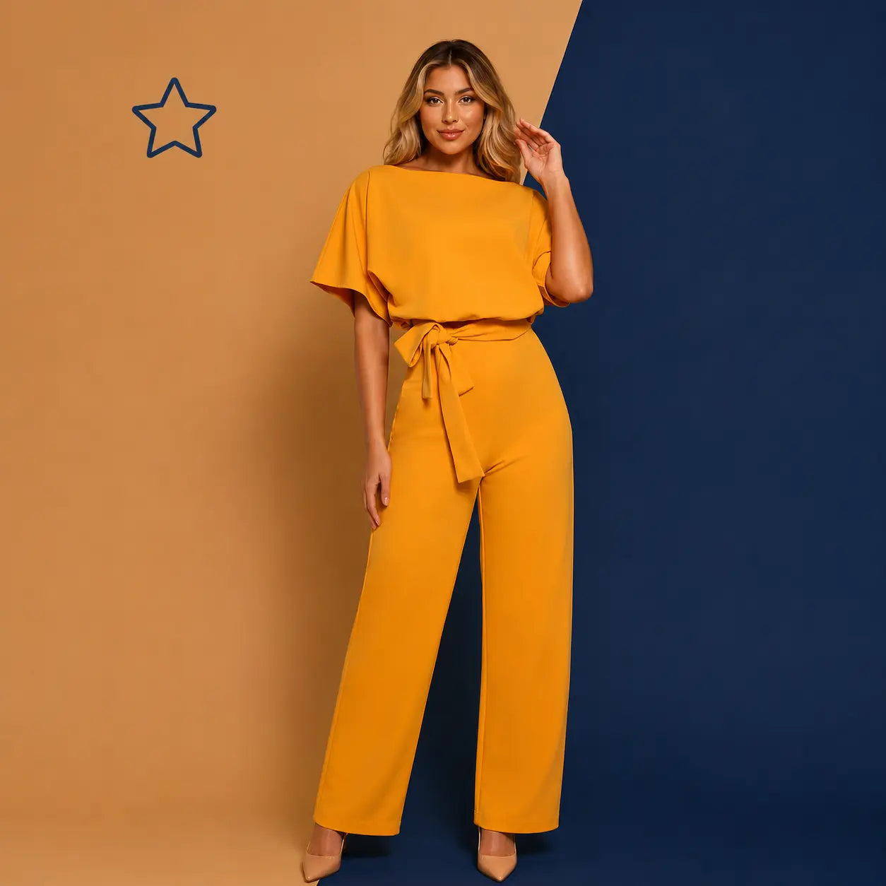 Women's Lace-Up Button Jumpsuit by Irtevo Fashion