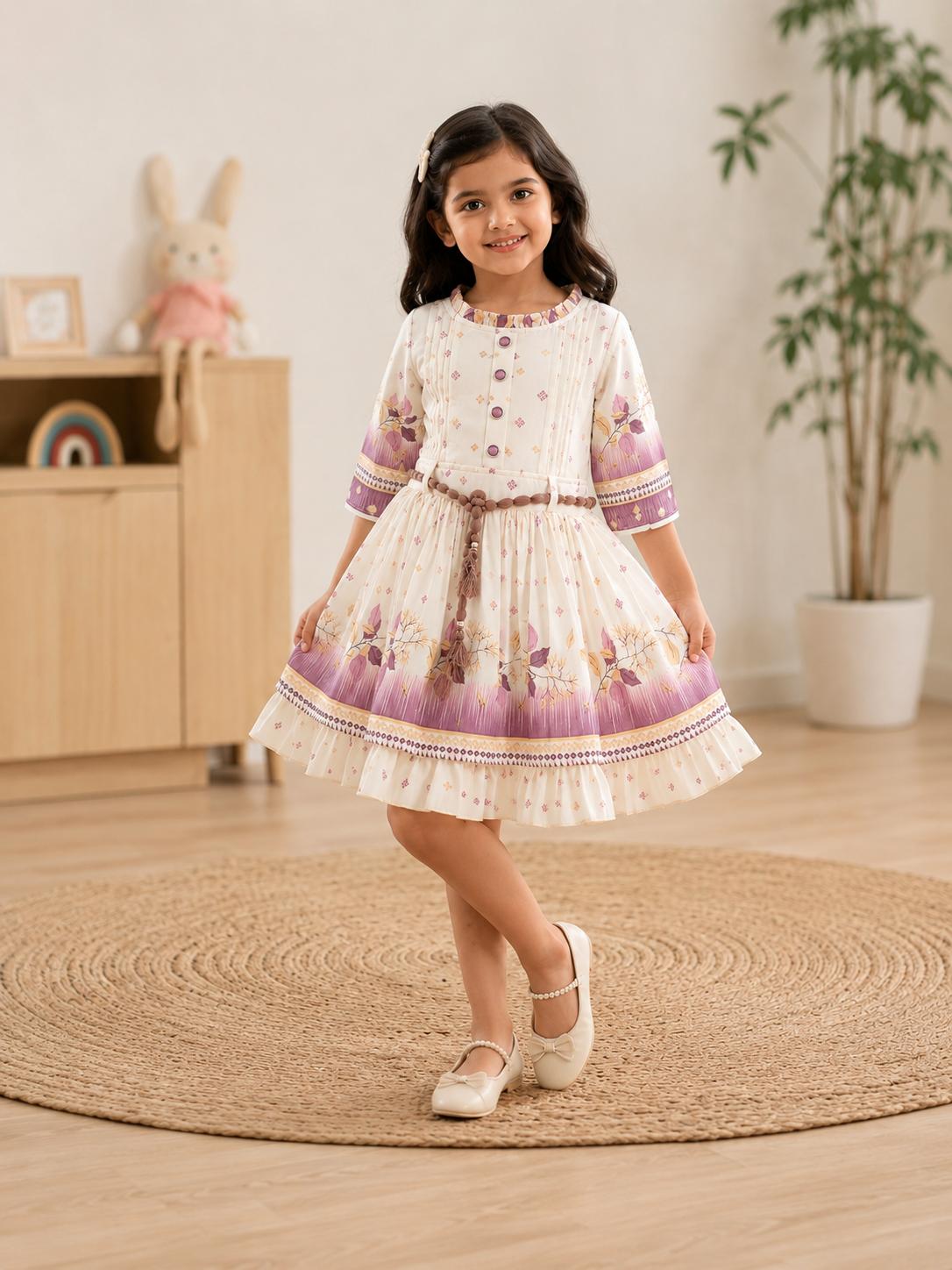 Girls Floral Printed Fit & Flare Dress by Irtevo Fashion
