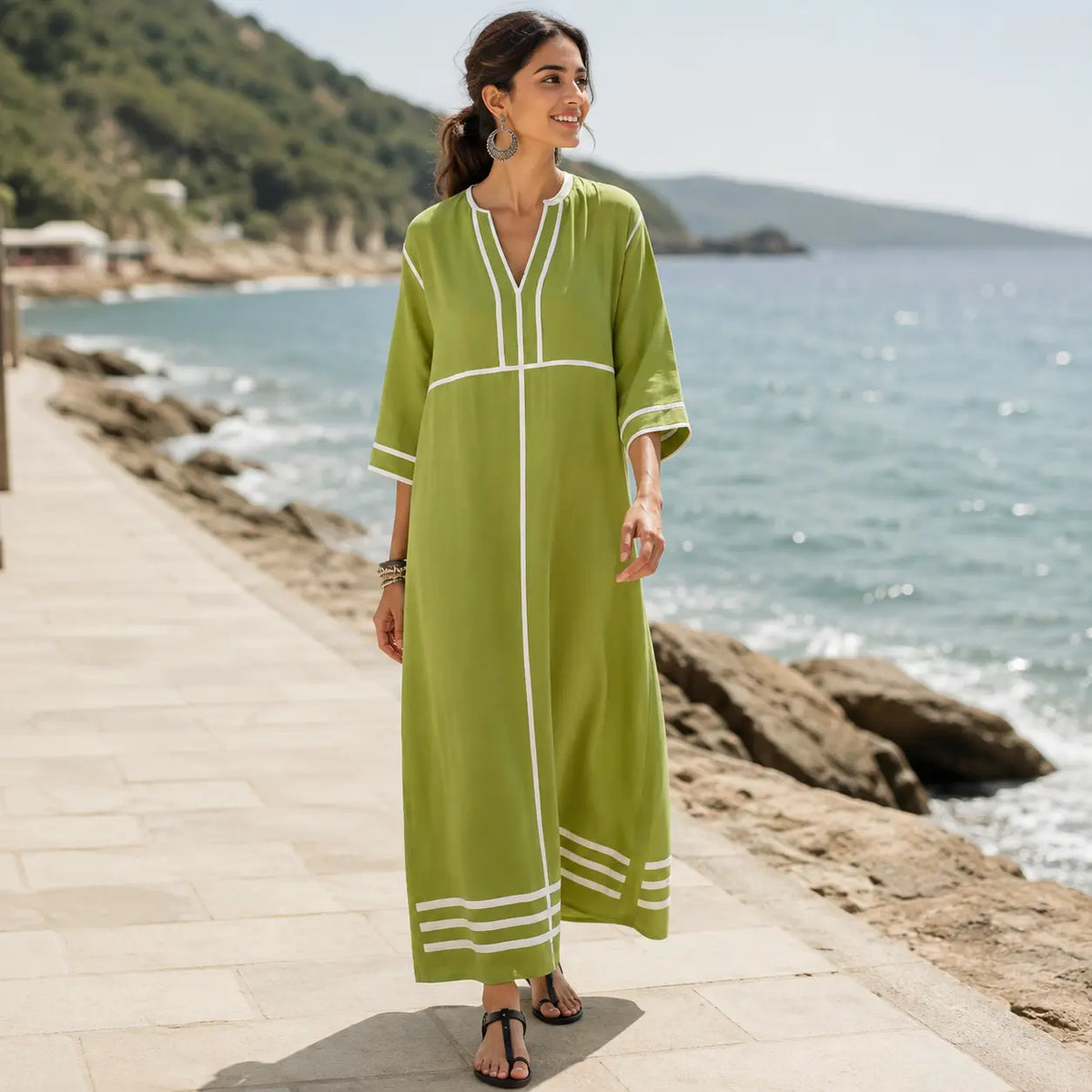 Irtevo Fashion Boho Contrast Stripe Maxi Dress