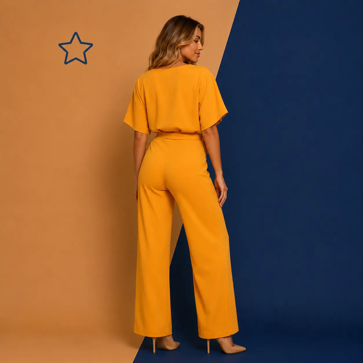 Women's Lace-Up Button Jumpsuit by Irtevo Fashion