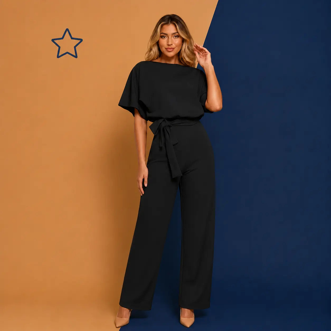 Women's Lace-Up Button Jumpsuit by Irtevo Fashion