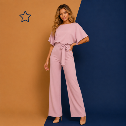 Women's Lace-Up Button Pink Jumpsuit by Irtevo Fashion
