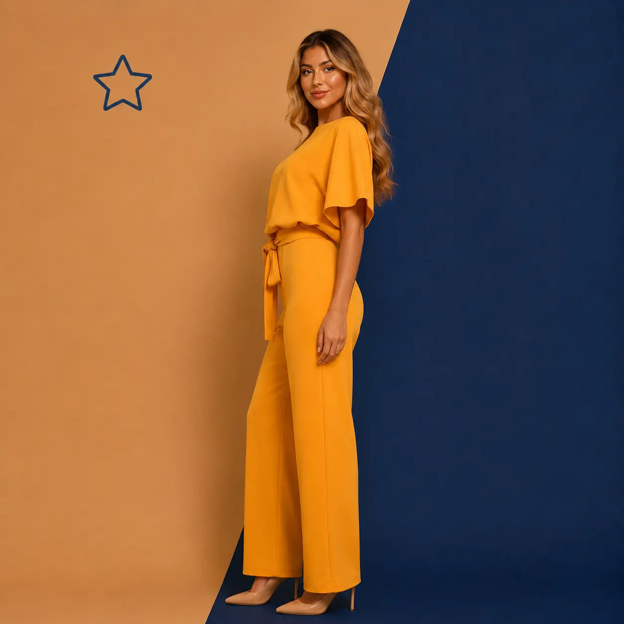 Women's Lace-Up Button Jumpsuit by Irtevo Fashion