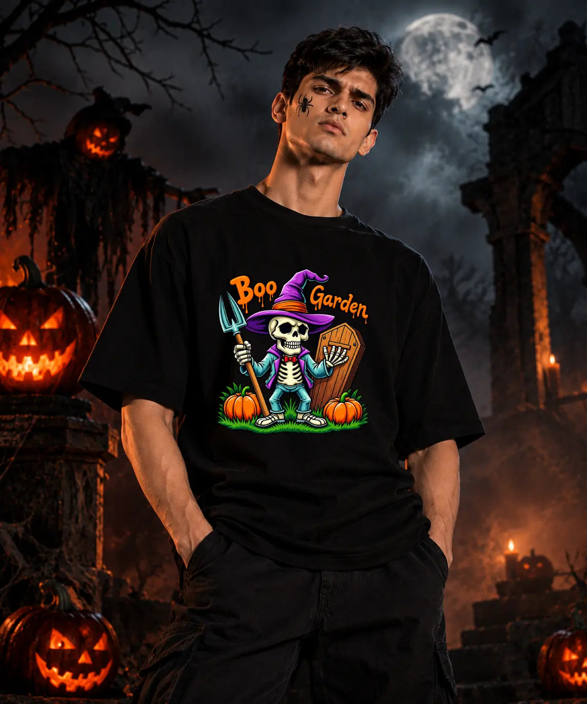 Boo Garden Halloween Graphic Oversized T-shirt
