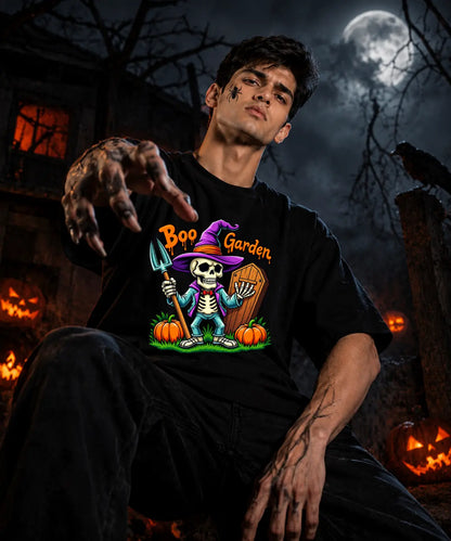 Boo Garden Halloween Graphic Oversized T-shirt