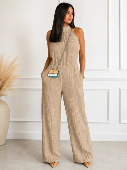 Irtevo Fashion Sleeveless Halter Ruffled Young Women's Jumpsuit