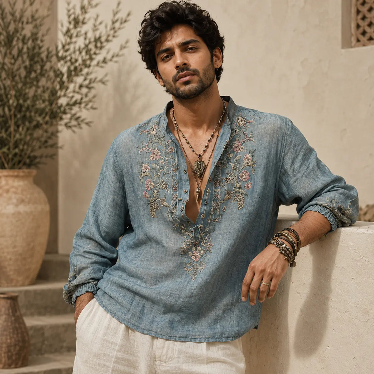 Loose-fitting Printed Long-sleeve Floral Shirt