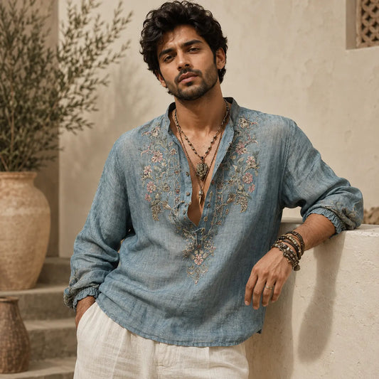 Loose-fitting Printed Long-sleeve Floral Shirt