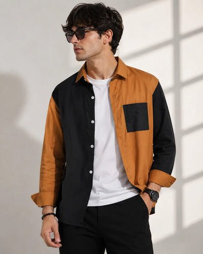 Men's Colorblock Slim Long Sleeve Shirt Youth Fashion