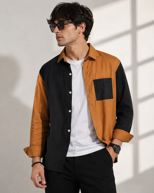 Men's Colorblock Slim Long Sleeve Shirt Youth Fashion