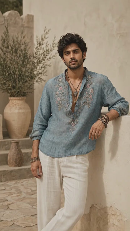 Loose-fitting Printed Long-sleeve Floral Shirt