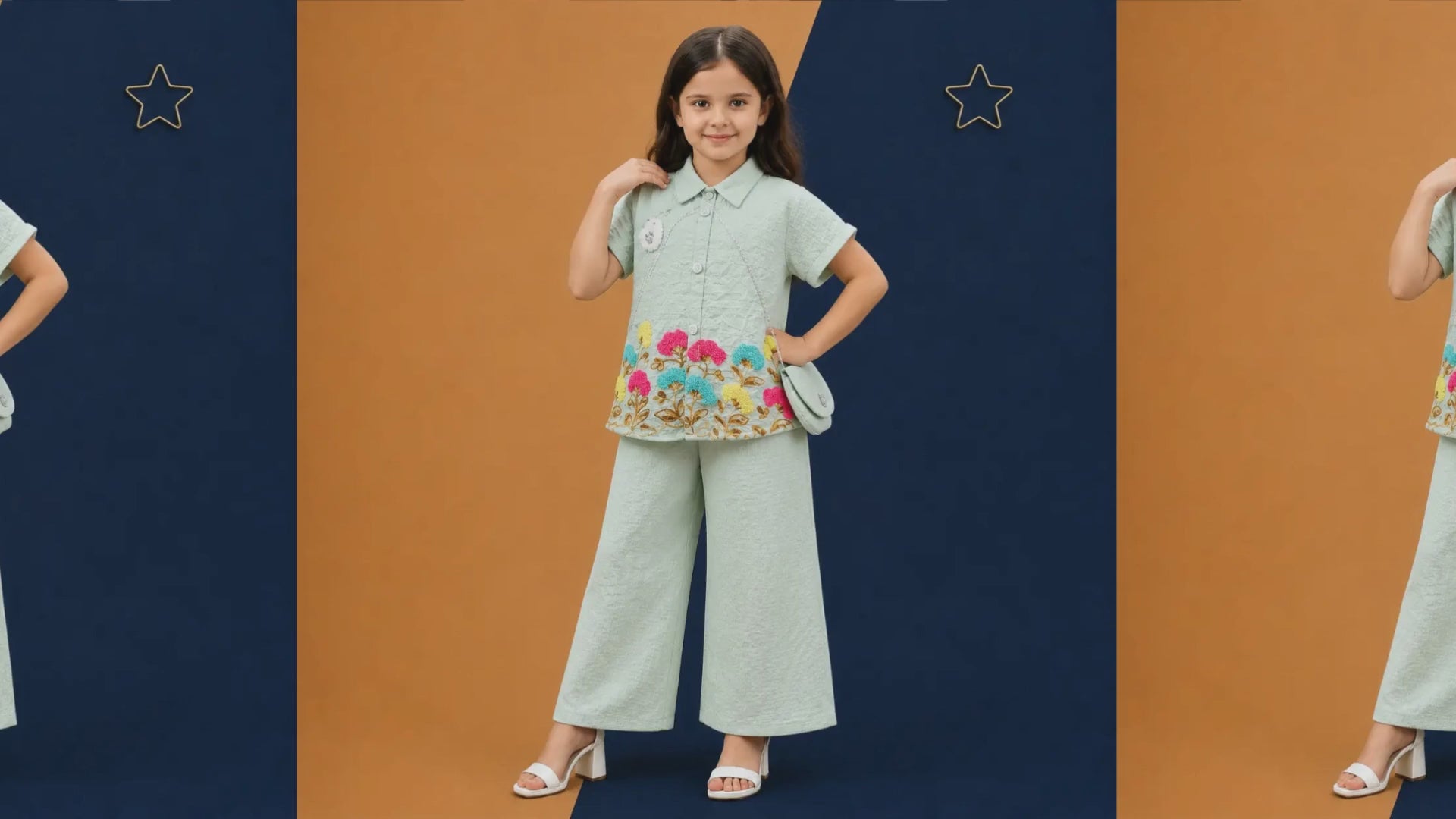 Girls Floral Embroidered Co-Ord Set with Crossbody Sling Bag by Irtevo Fashion | Video